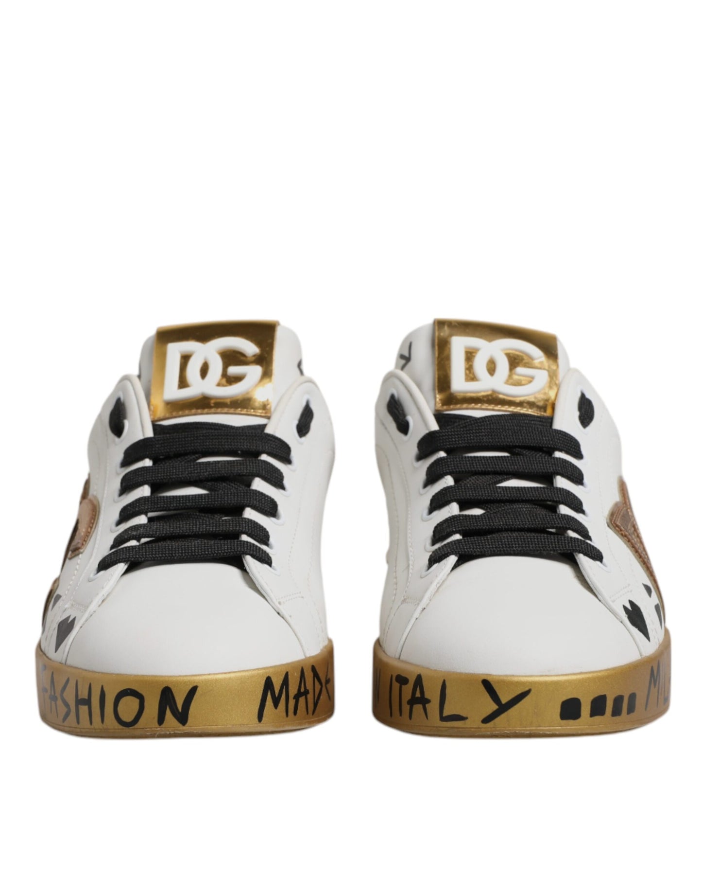 White Gold Crystal Logo Portofino Sneakers Shoes