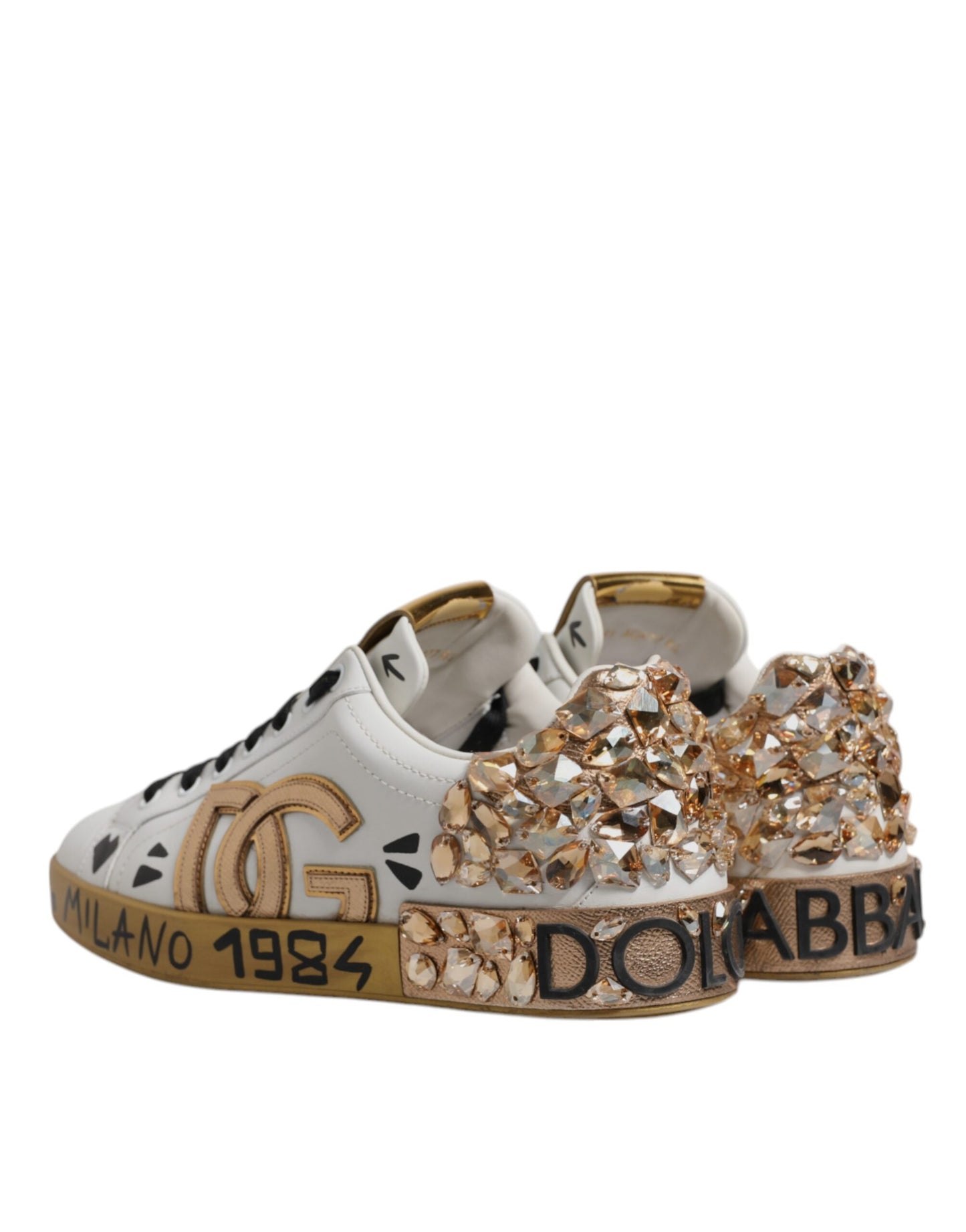 White Gold Crystal Logo Portofino Sneakers Shoes