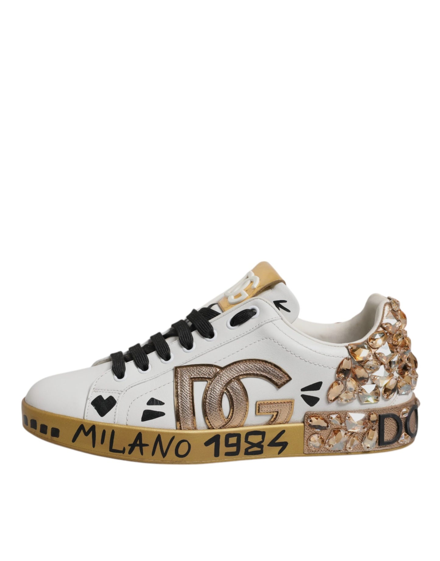 White Gold Crystal Logo Portofino Sneakers Shoes