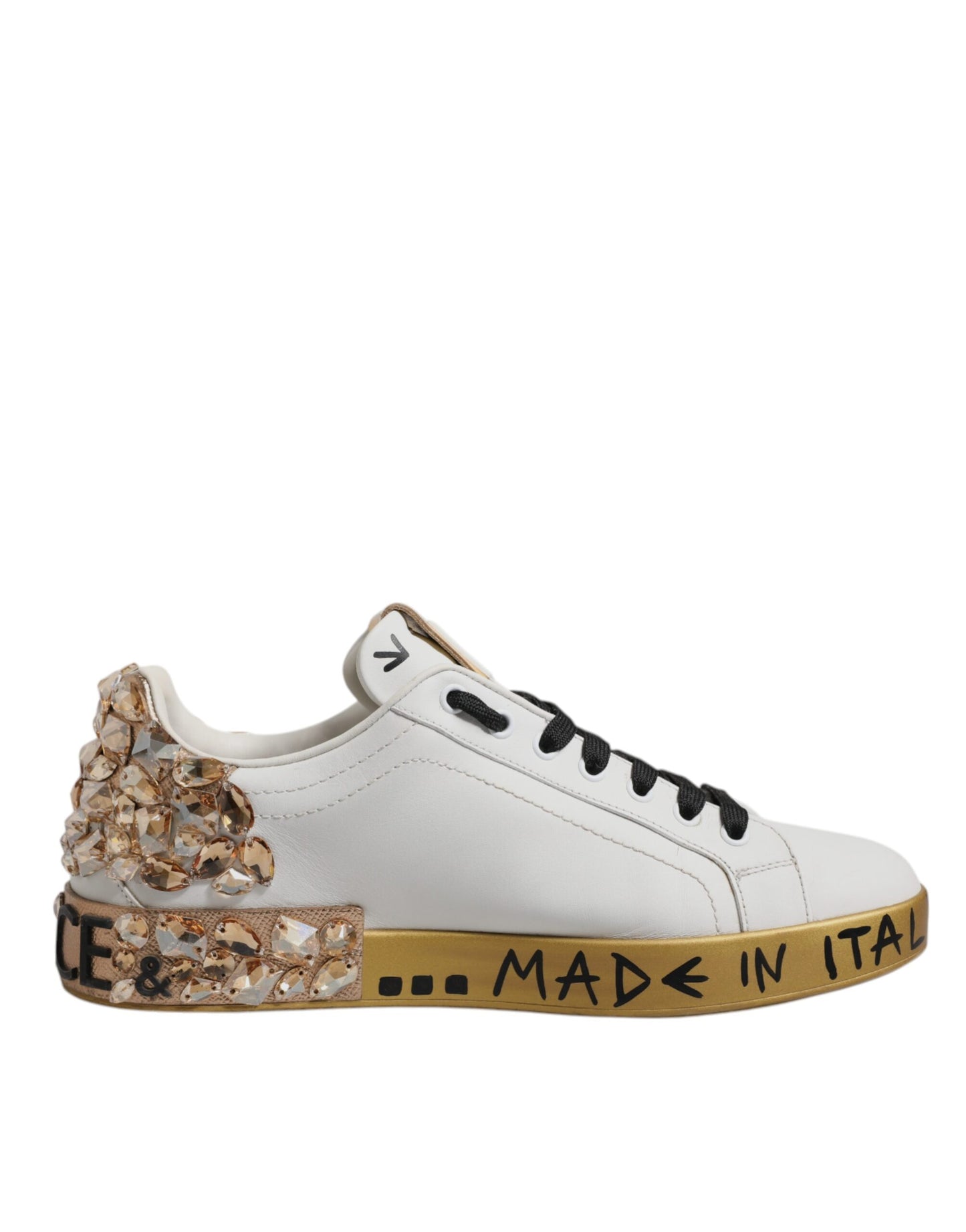 White Gold Crystal Logo Portofino Sneakers Shoes