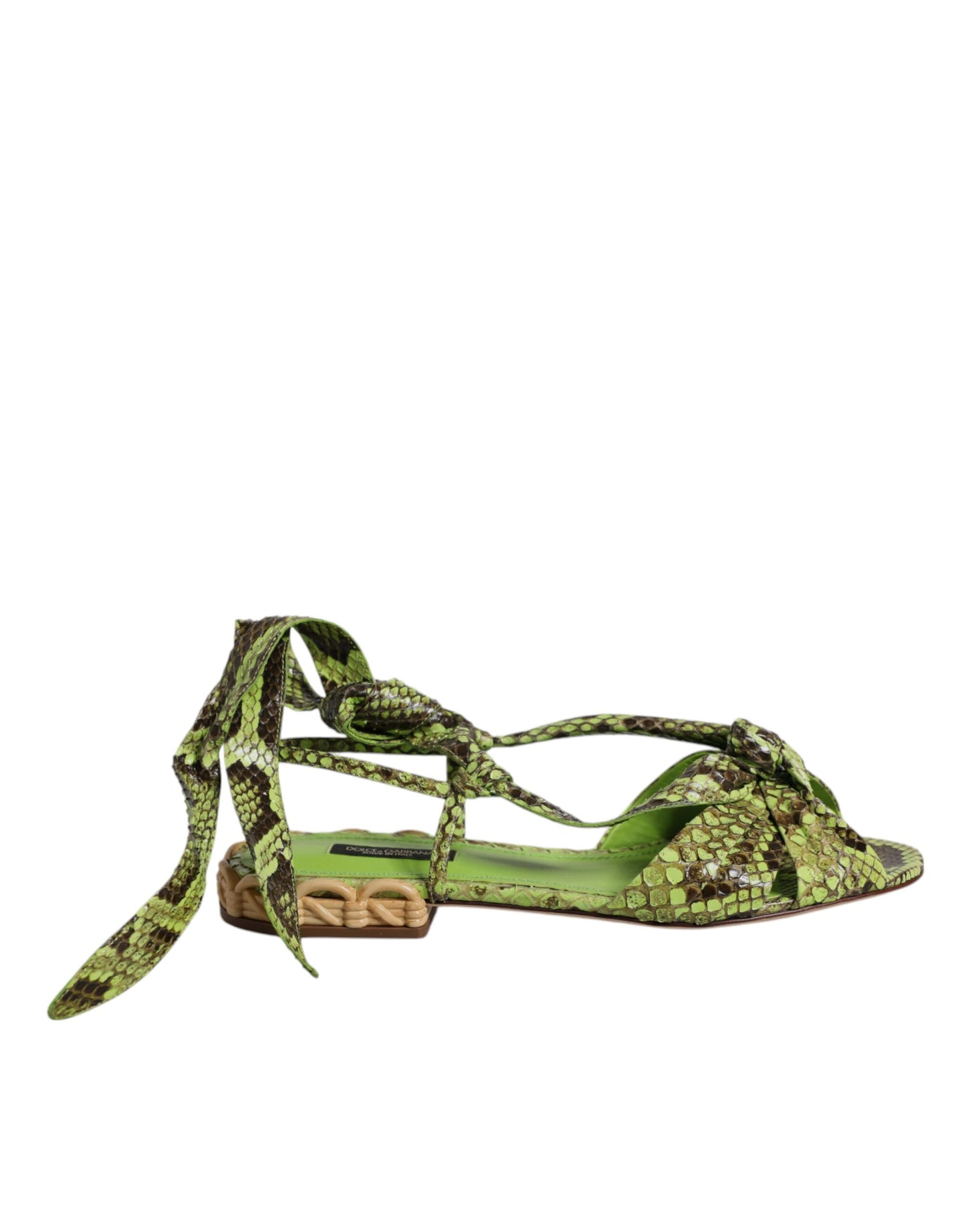 Green Animal Print Ankle Wrap Sandals Shoes