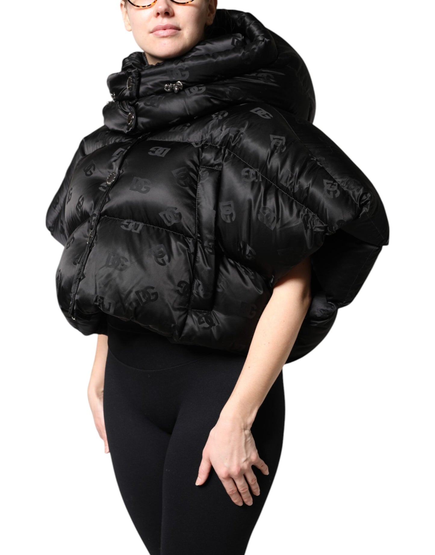 Black Padded Puffer Hooded Full Zip Cropped Jacket