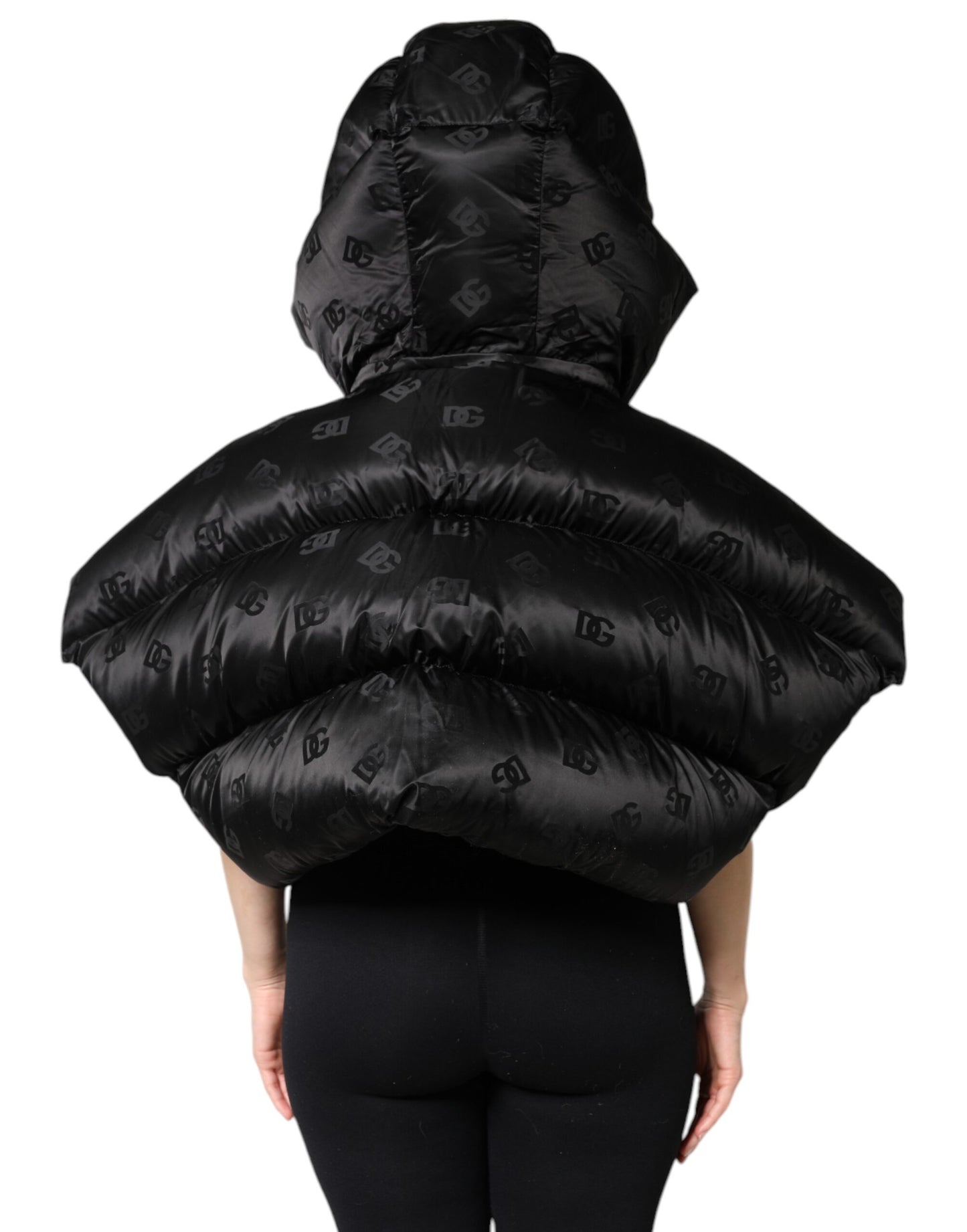 Black Padded Puffer Hooded Full Zip Cropped Jacket