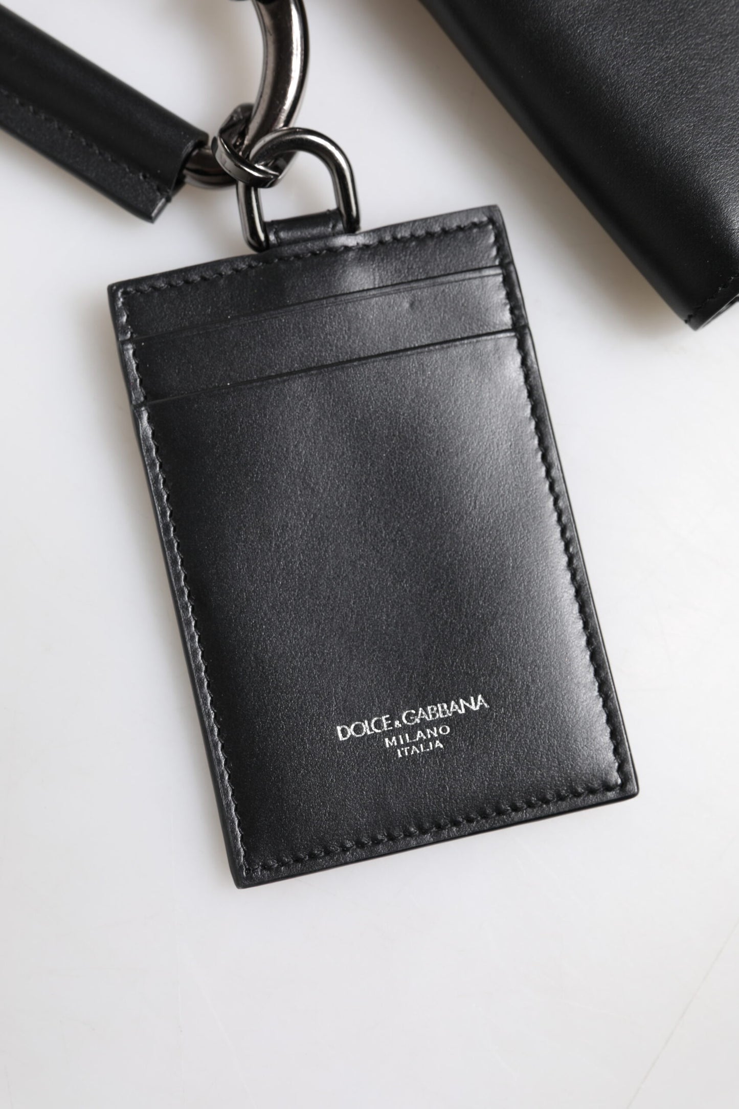 Black Leather Lanyard Zip Around Card Holder Wallet