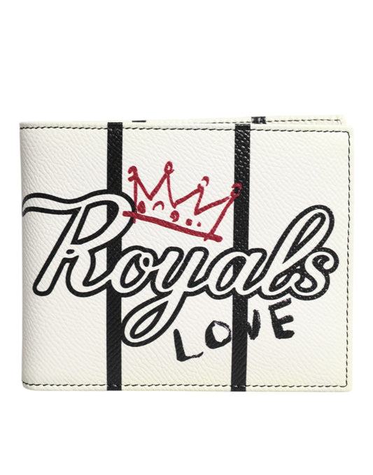 White Leather DG Crown Royals Bifold Card Holder Wallet