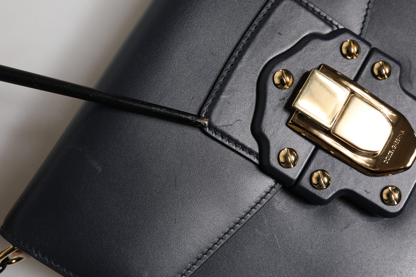 Black Leather Logo Gold Crossbody Purse Bag