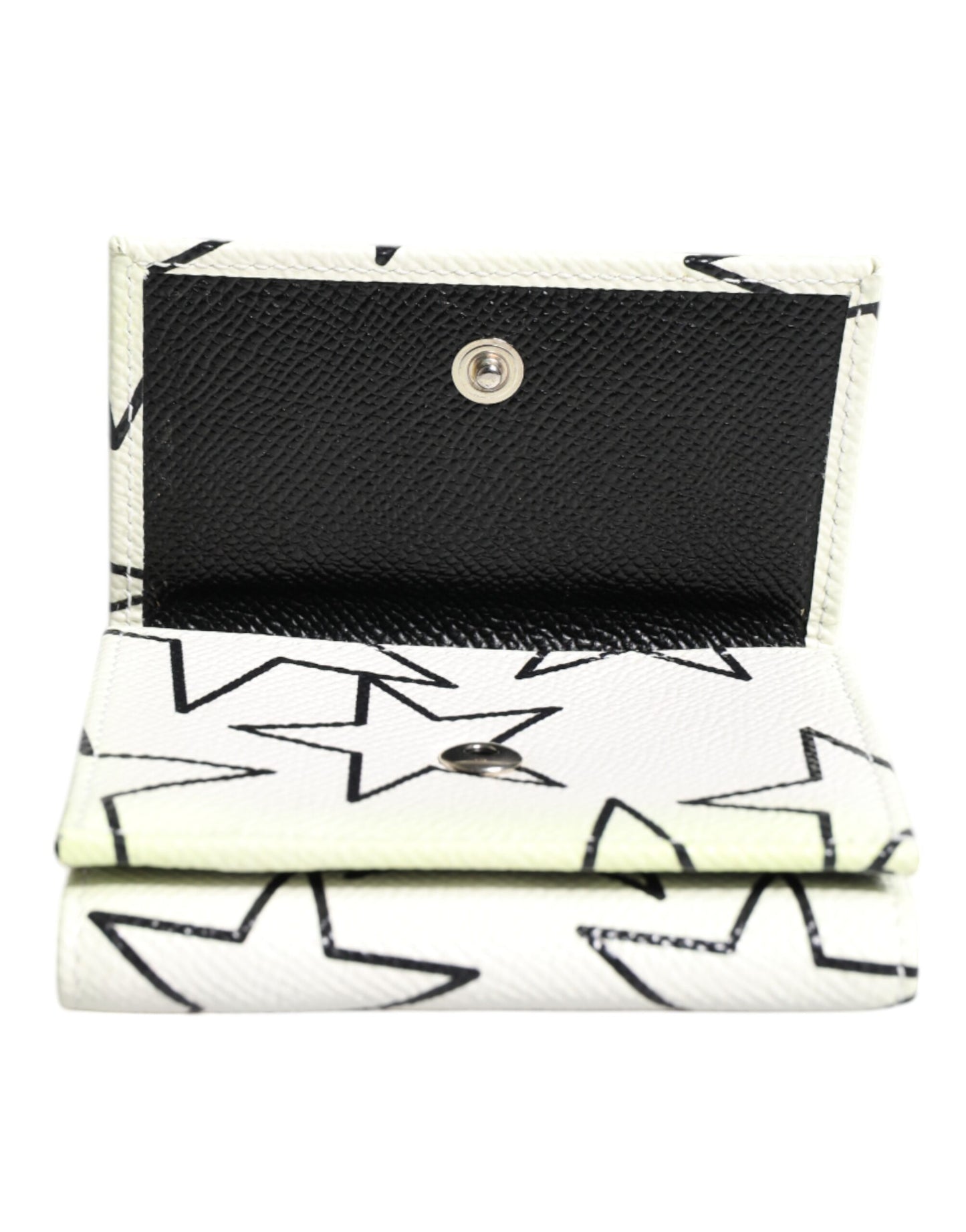White Leather Trifold DG Star Print Card Holder Wallet