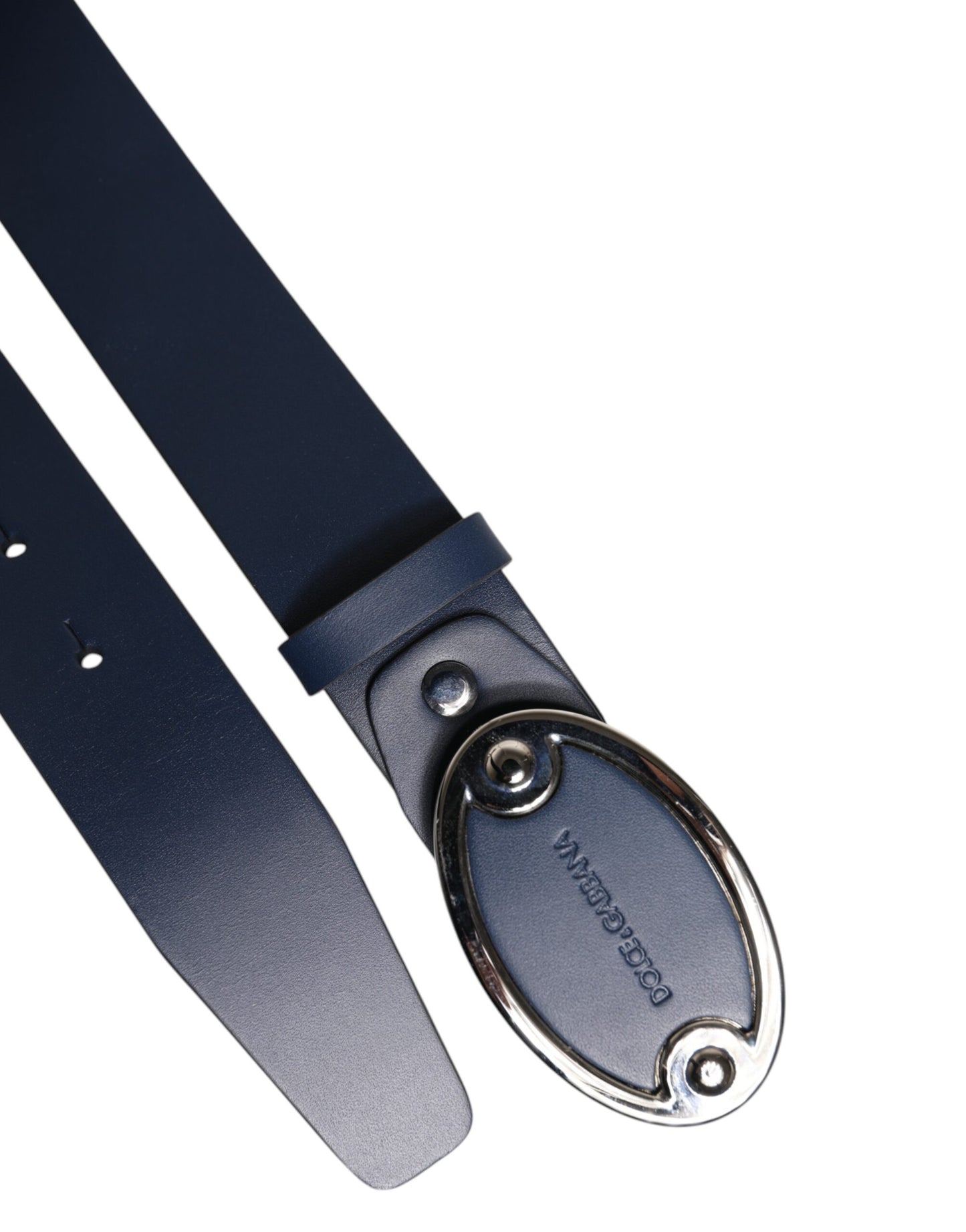 Blue Leather Classic Metal Logo Buckle Belt