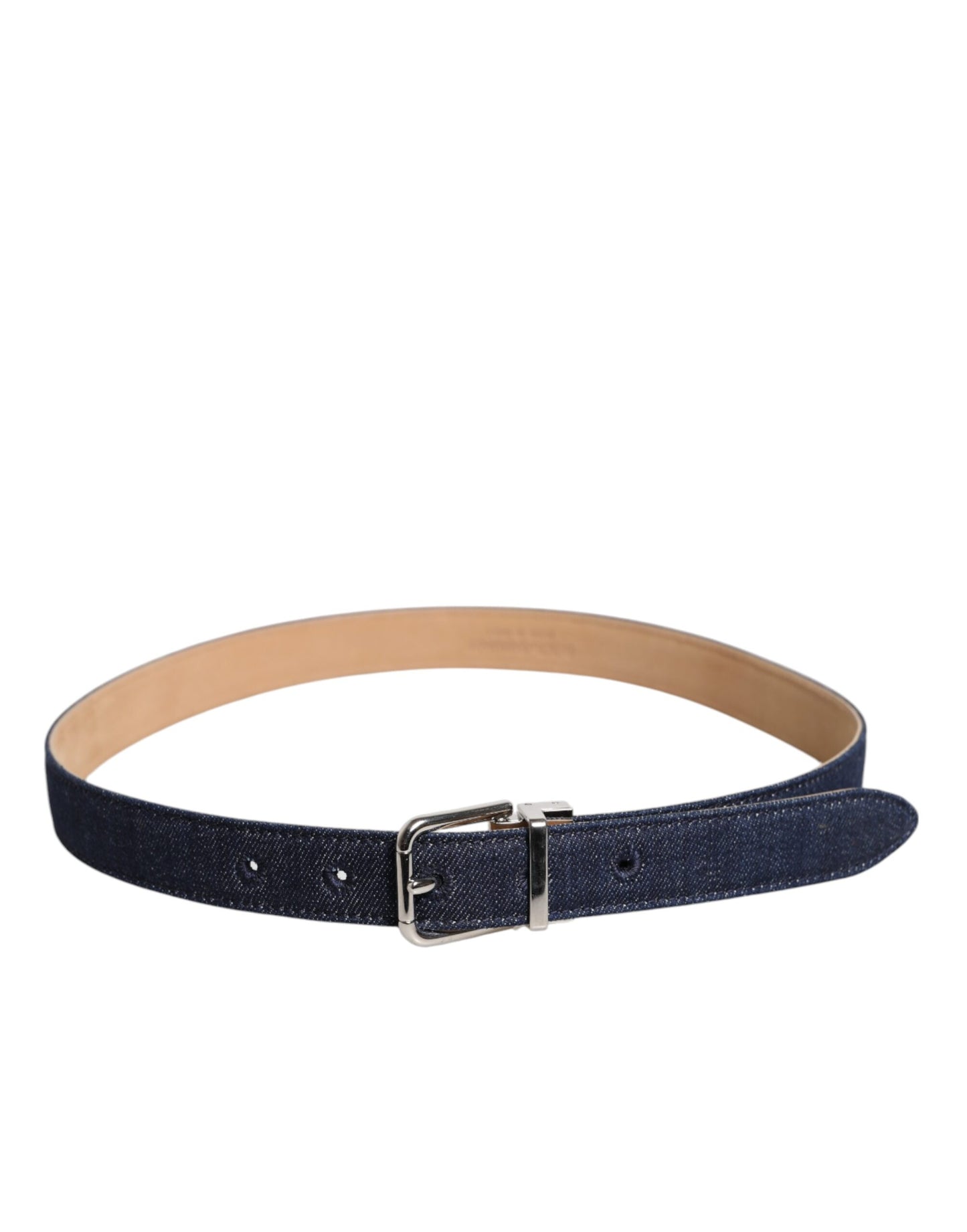 Blue Denim Silver Logo Metal Waist Buckle Belt