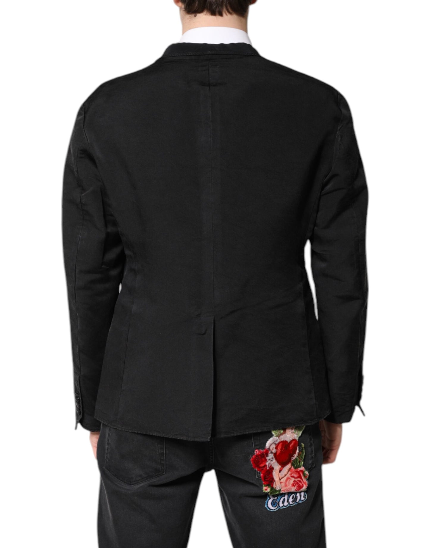 Black Silk Single Breasted Coat Blazer Suit