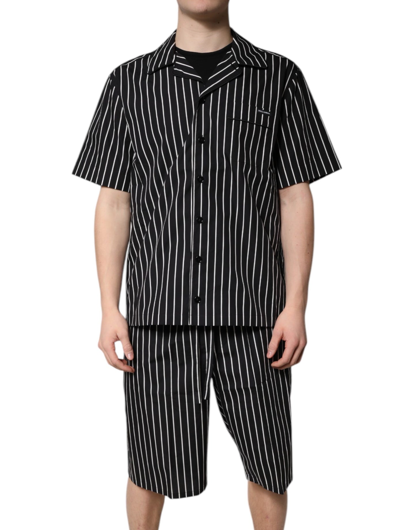 Black White Stripes Cotton Men Pajama Set Sleepwear