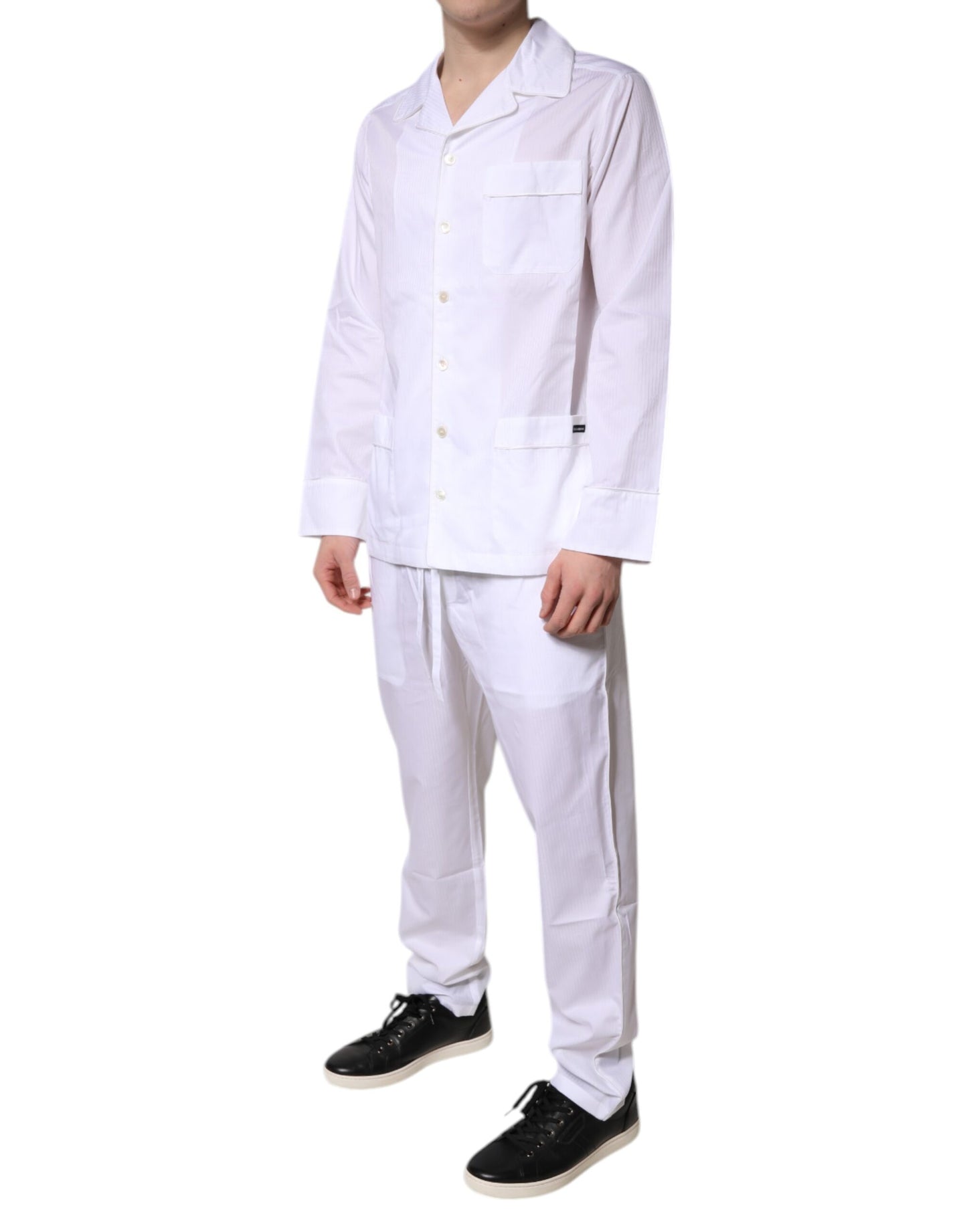 White Cotton Shirt Pants Pajama Set Sleepwear
