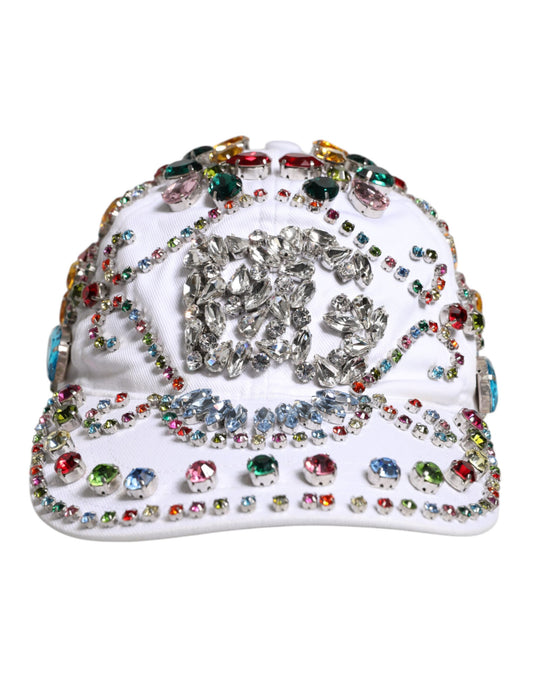 White Multicolor Crystal Embellish Baseball Cap