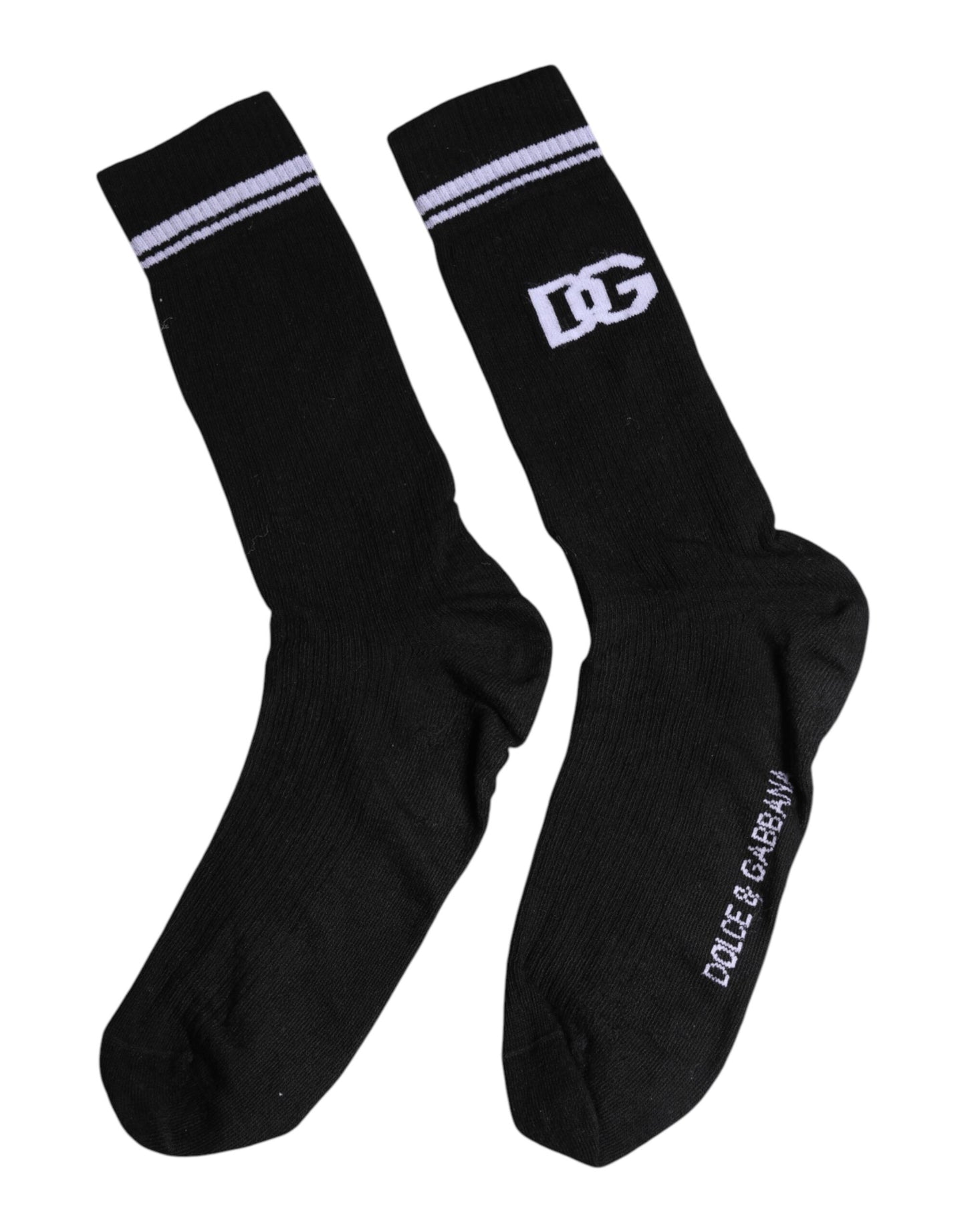 Black Cotton Logo Mid Calf Men Socks