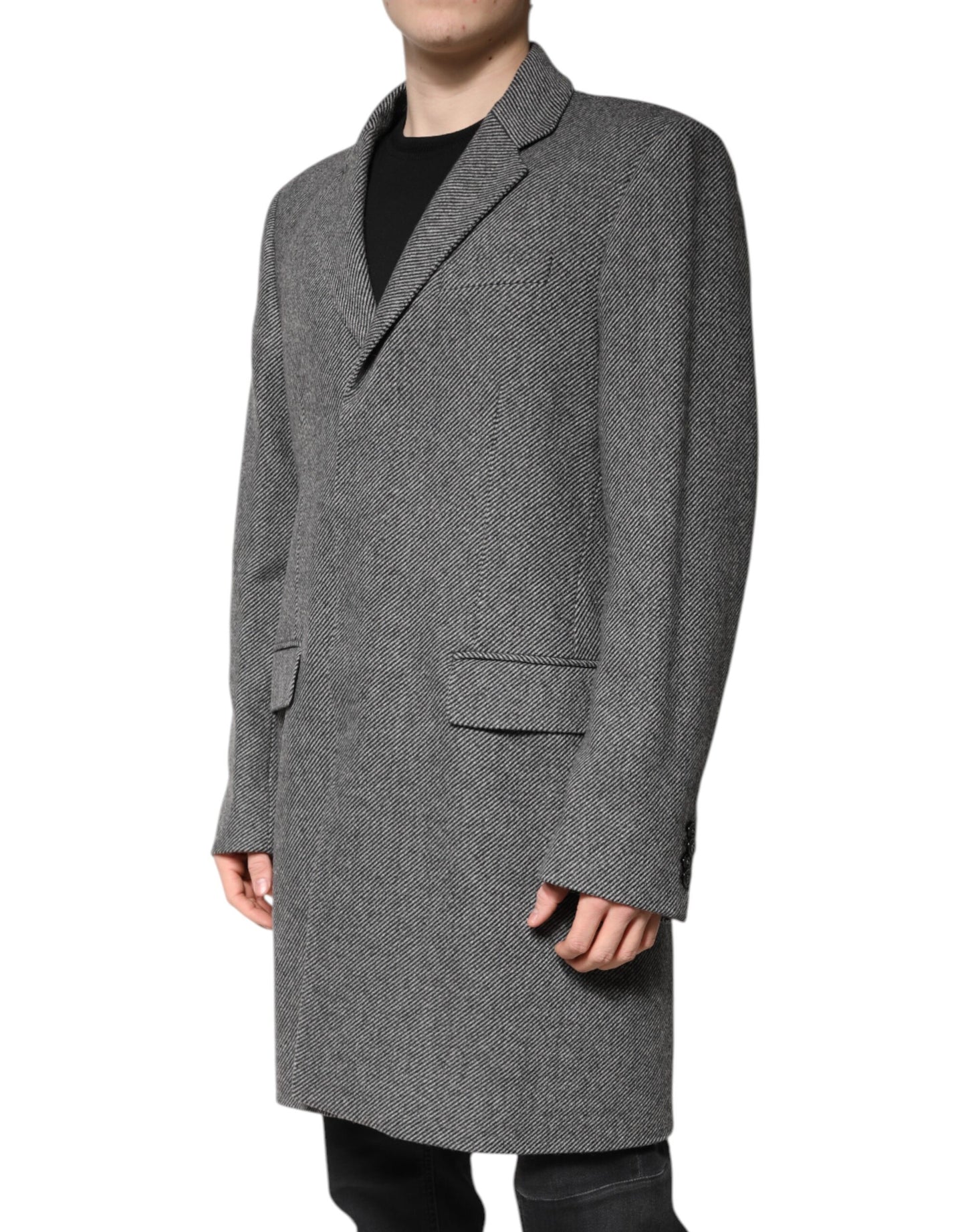 Gray Wool Single Breasted Trench Coat Jacket