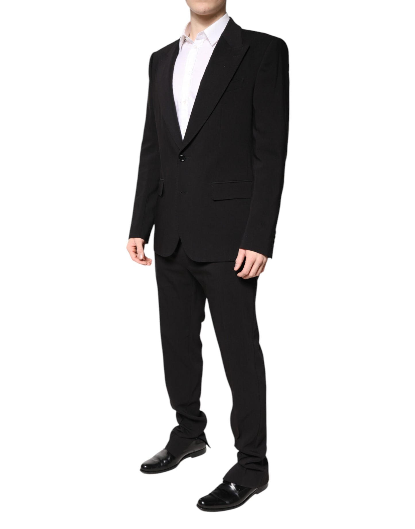 Black Cotton Single Breasted 2 Piece Suit