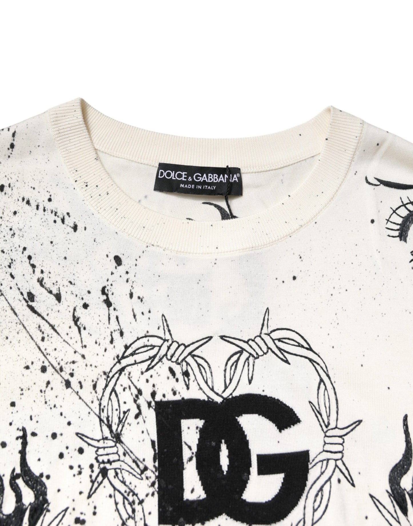 White Logo Angel Print Women Pullover Sweater