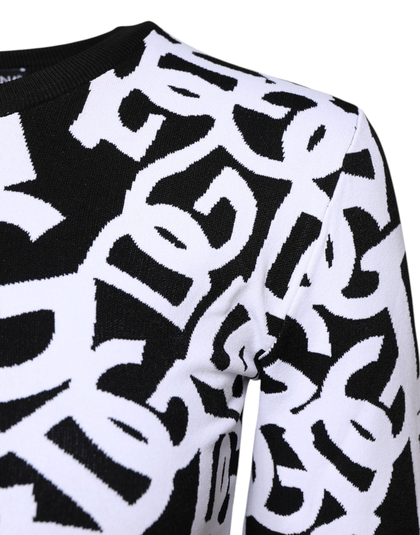 Black White Logo Print Women Pullover Sweater