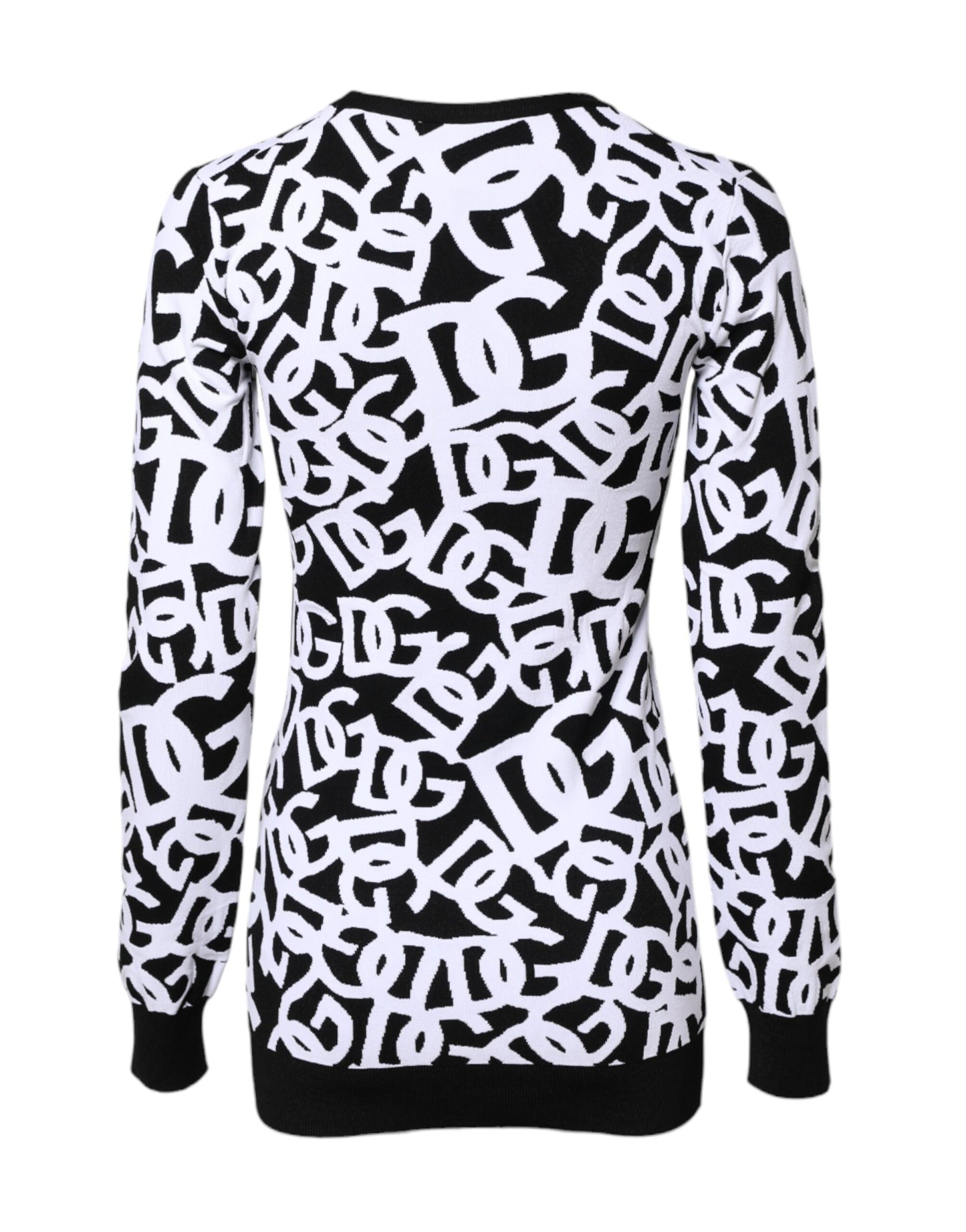 Black White Logo Print Women Pullover Sweater