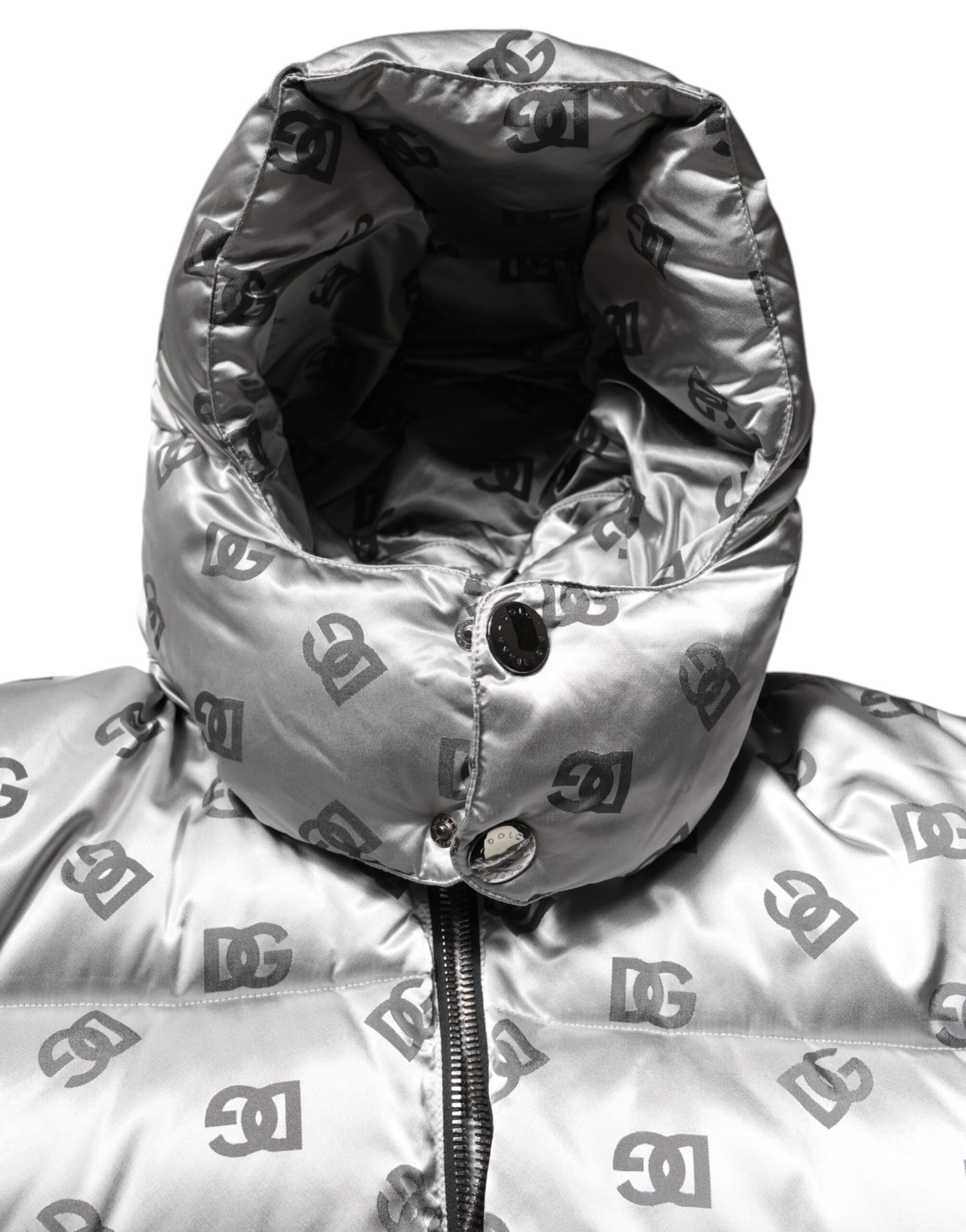 Silver Logo Full Zip Hooded Quilted Jacket