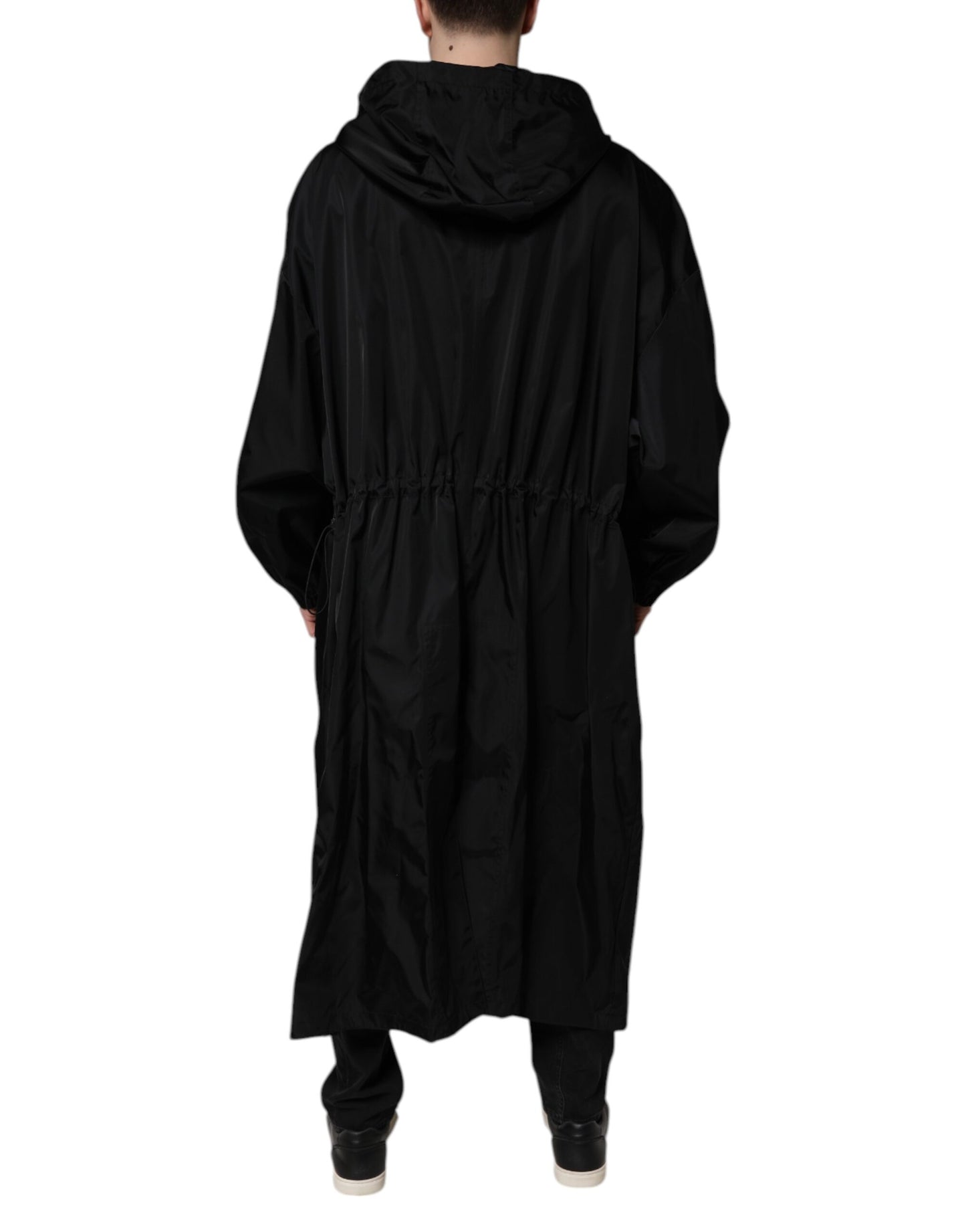 Black Hooded Long Men Windbreaker Jacket