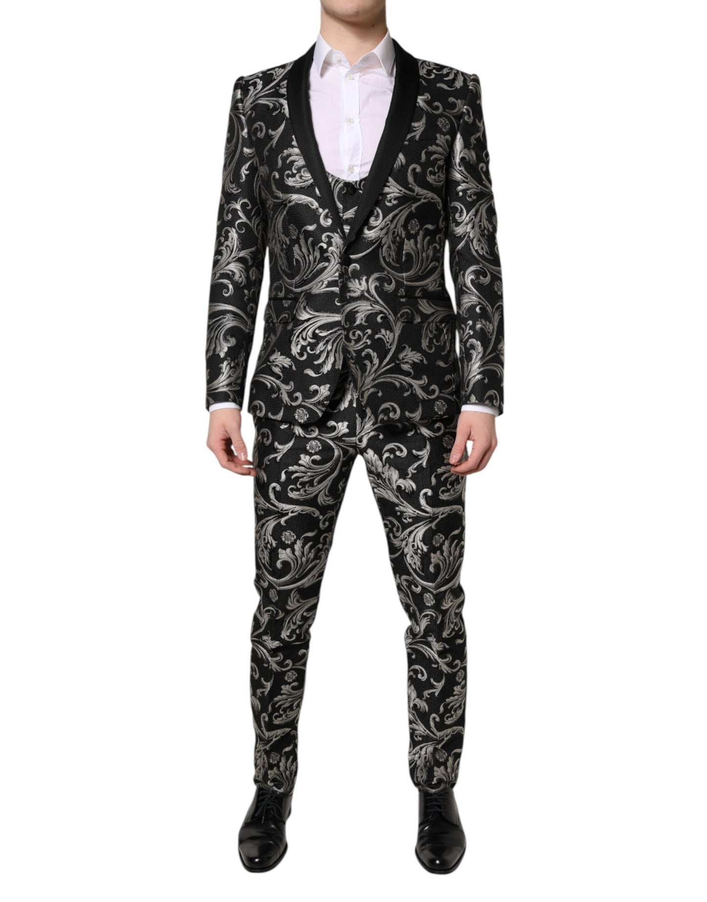 Black Gray MARTINI Jacquard Men 3 Piece Suit