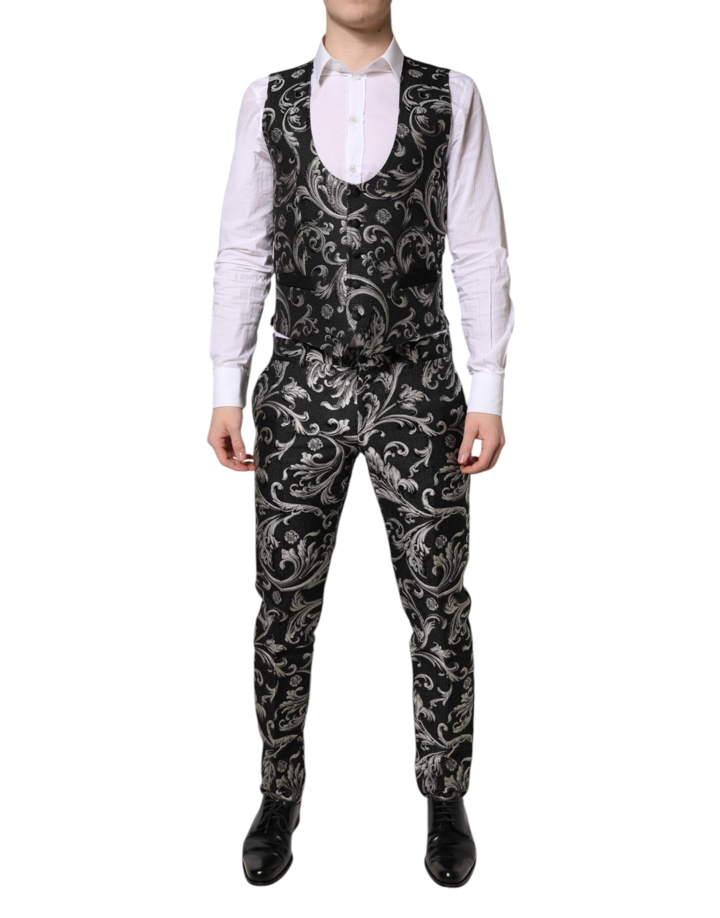 Black Gray MARTINI Jacquard Men 3 Piece Suit