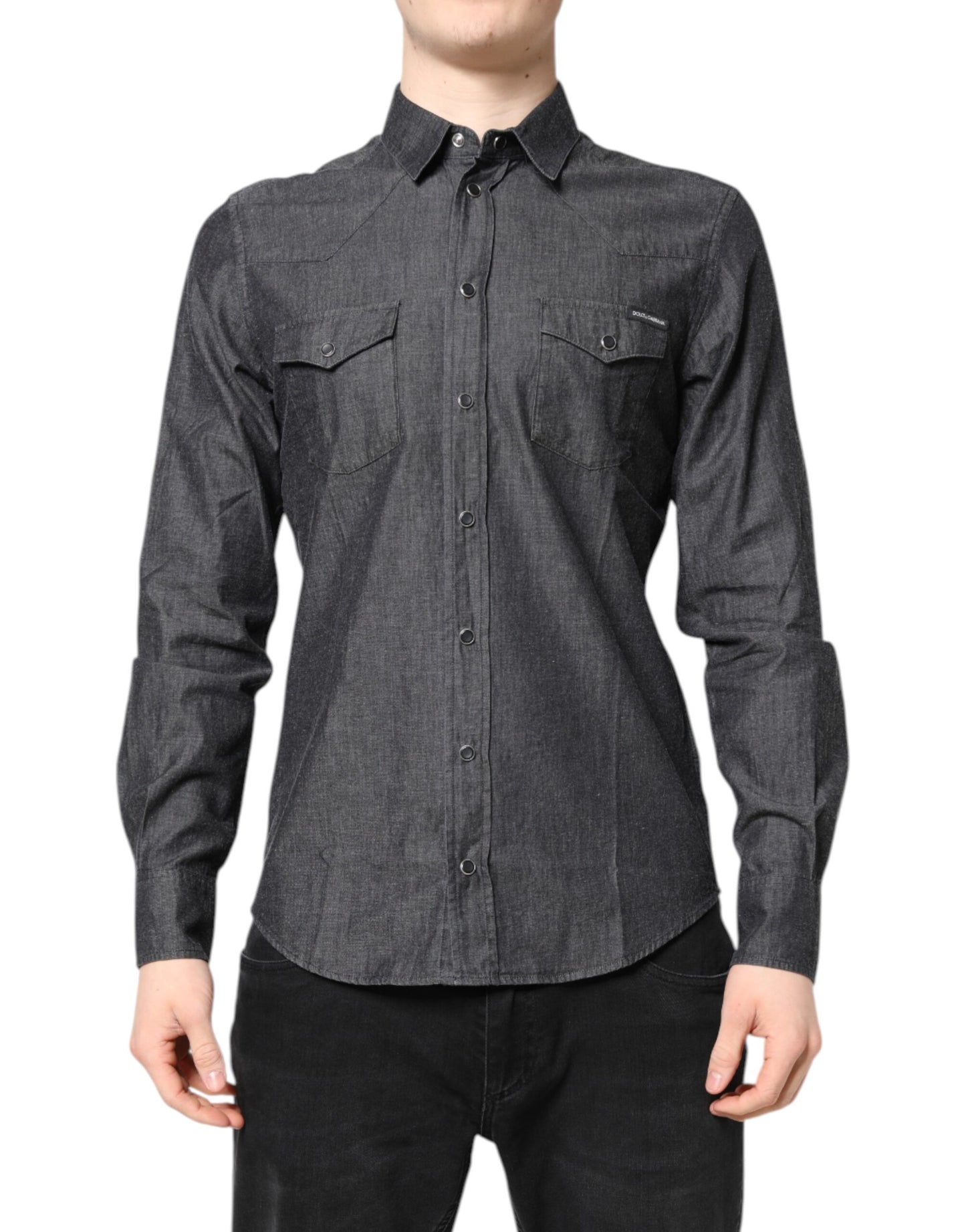 Gray Cotton Long Sleeves Casual Shirt