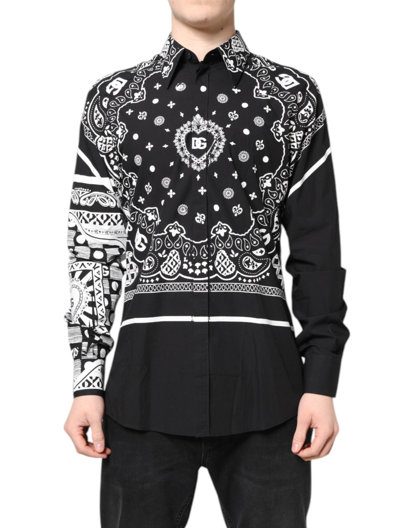 Black White Bandana Cotton Formal Dress Shirt