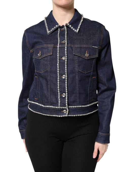 Blue Denim Cotton Crystal Embellished Jacket