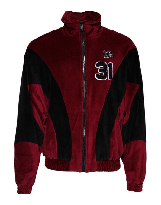 Red Black Cotton Logo FullZip Bomber Jacket