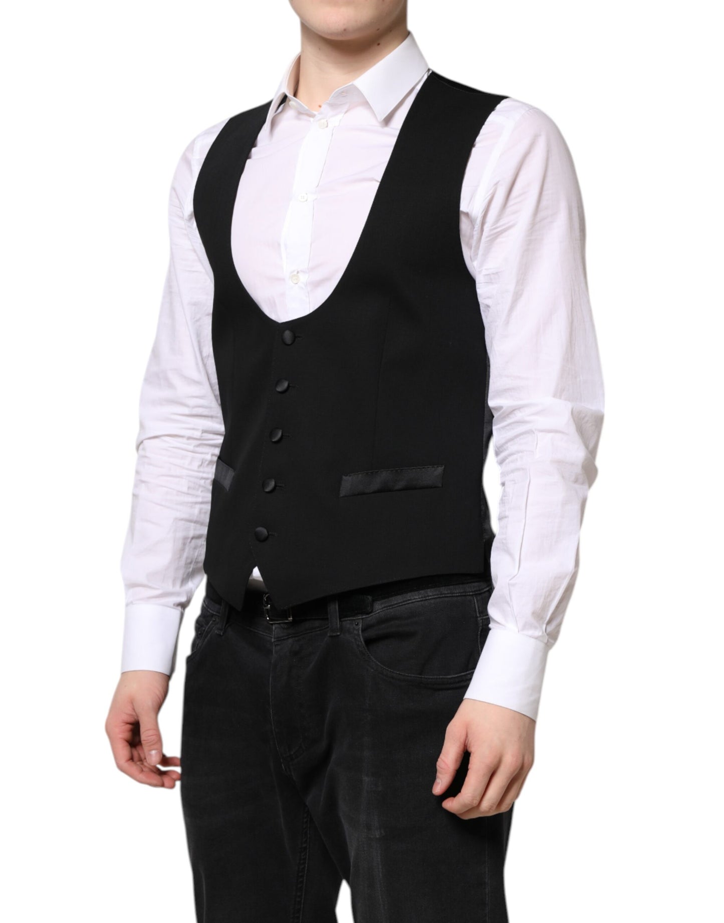 Black Wool Waistcoat Dress Formal Vest