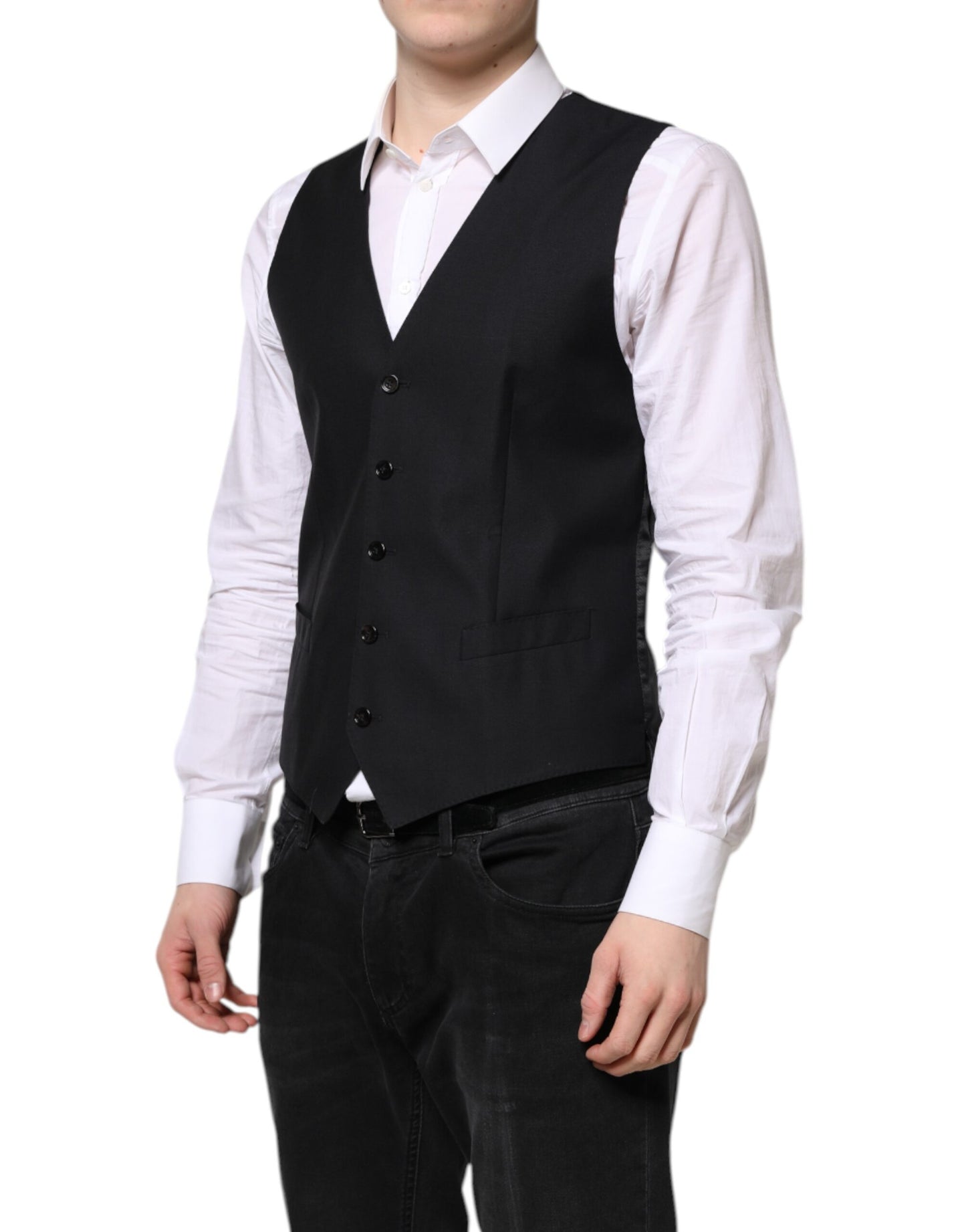 Black Wool Waistcoat Dress Formal Vest