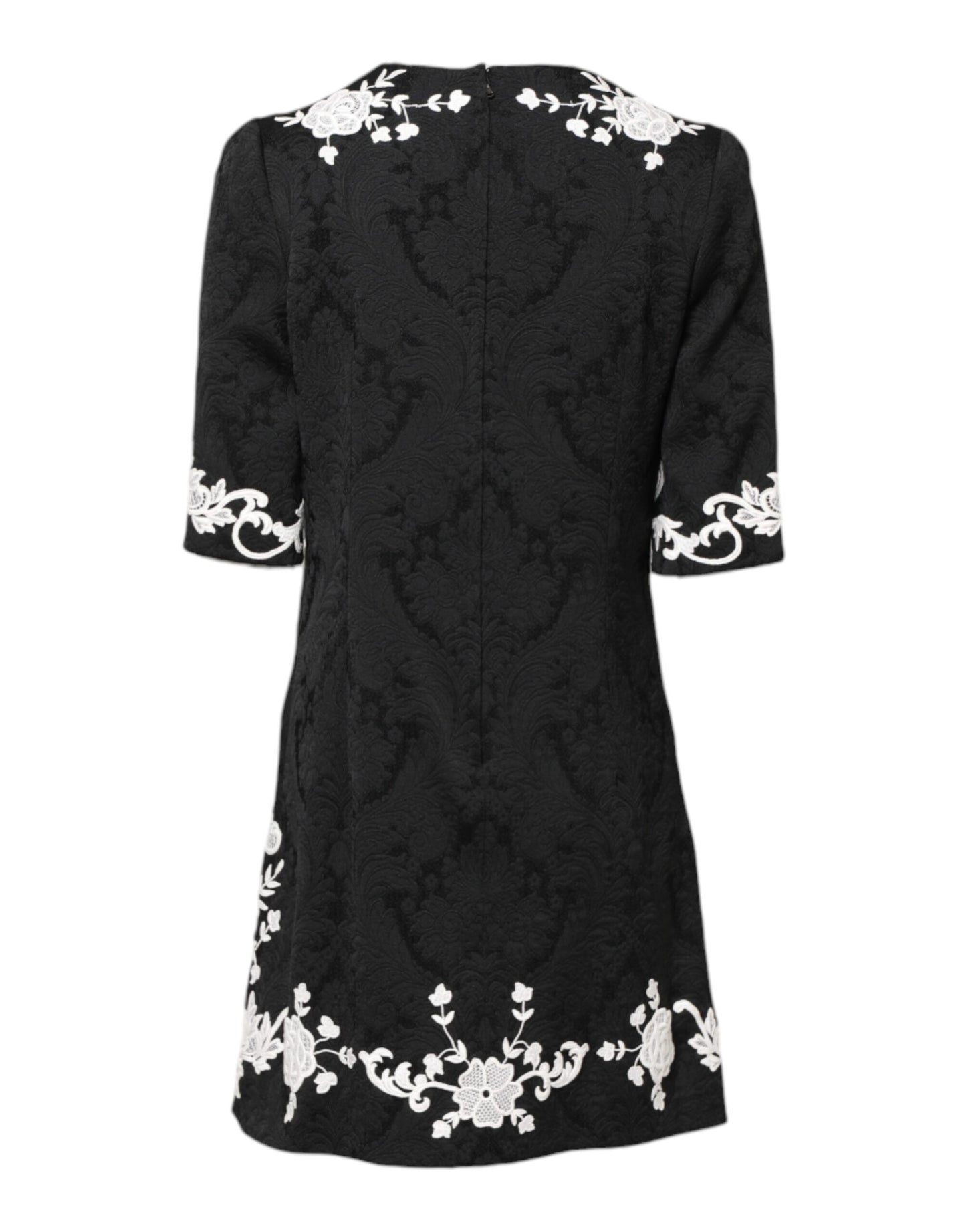 Black Floral Lace Short Sleeves Mini Dress