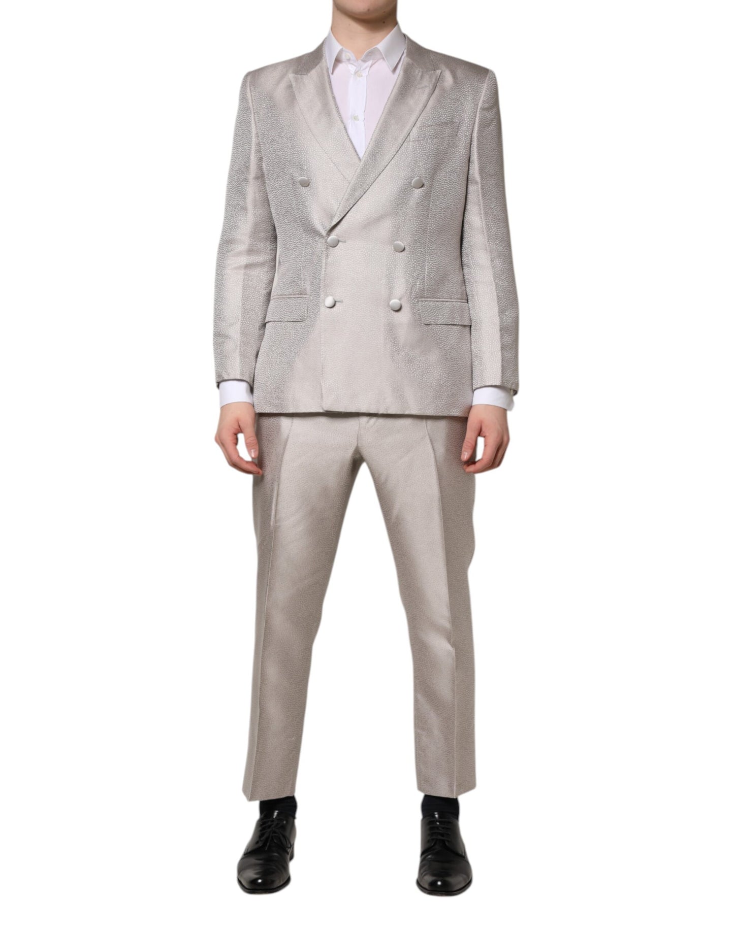 Light Gray Jacquard Silk Dotted 2 Piece Suit