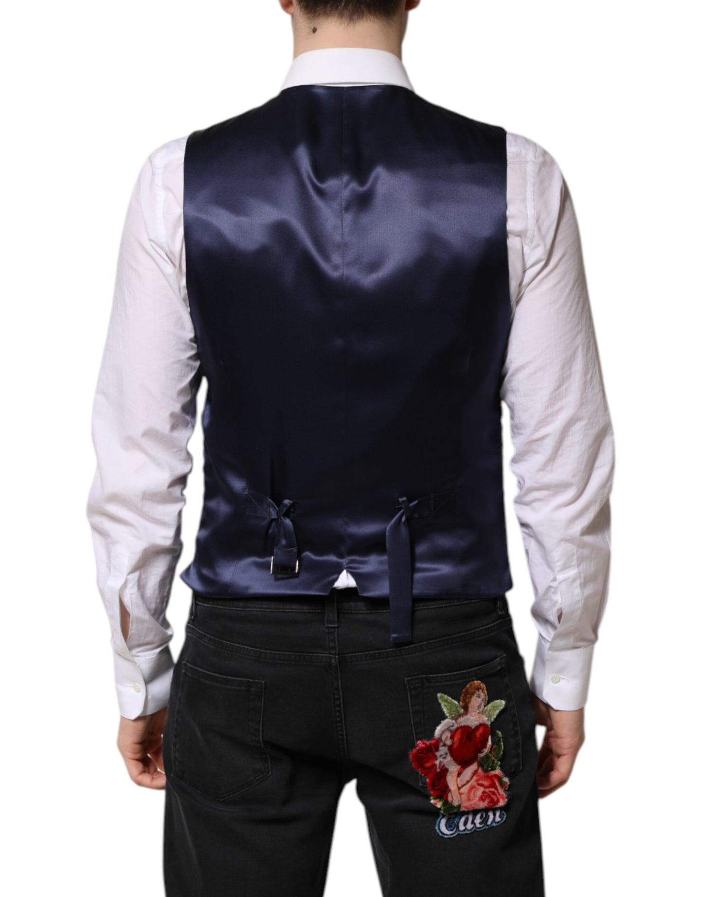 Dark Blue Logo Wool Formal Men Waistcoat Vest