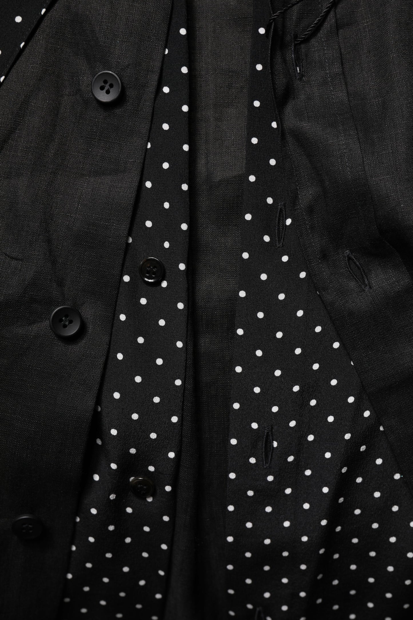 Black Polka Dot Linen Silk Men Casual Shirt