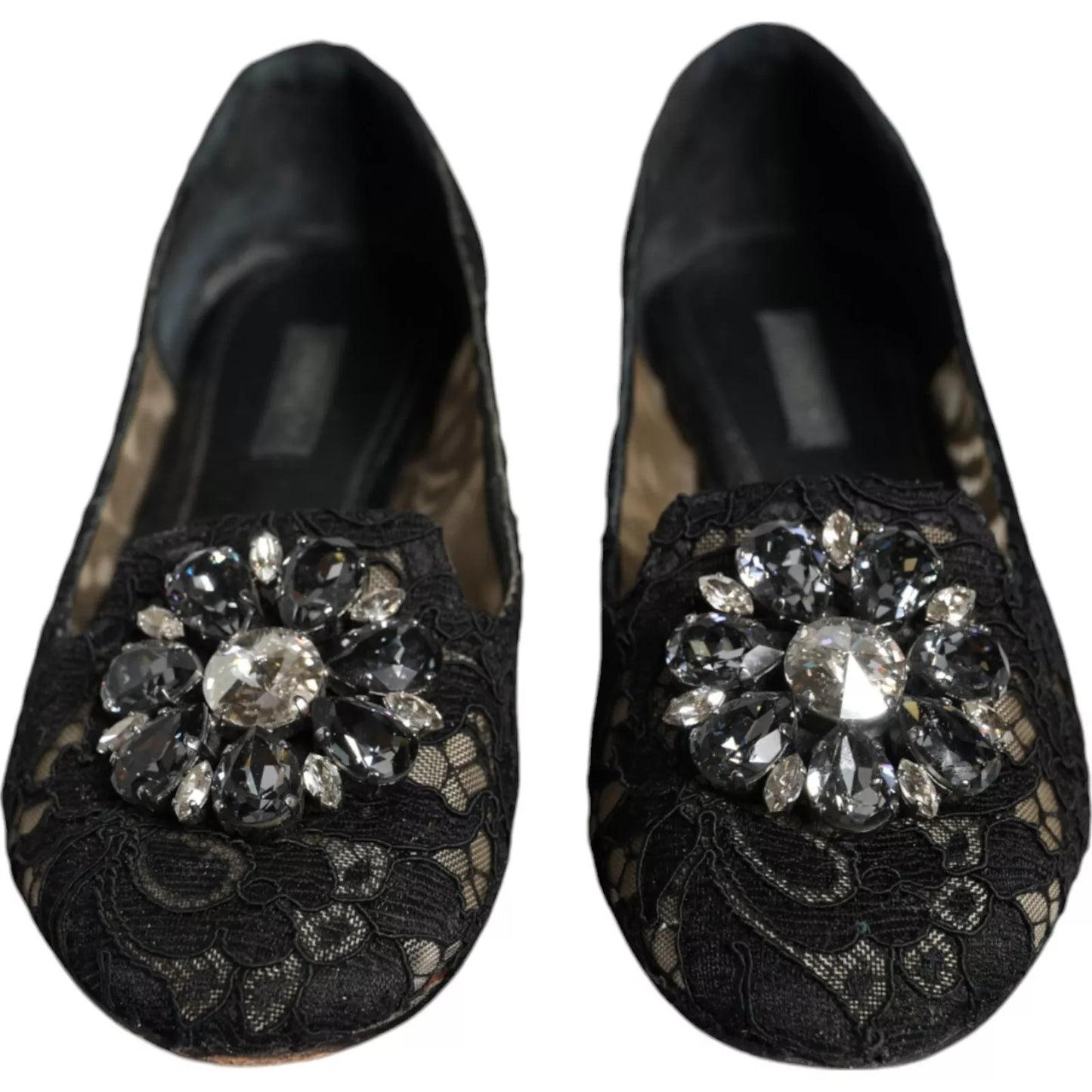 Black Lace Crystal Ballet Flats Loafer Shoes