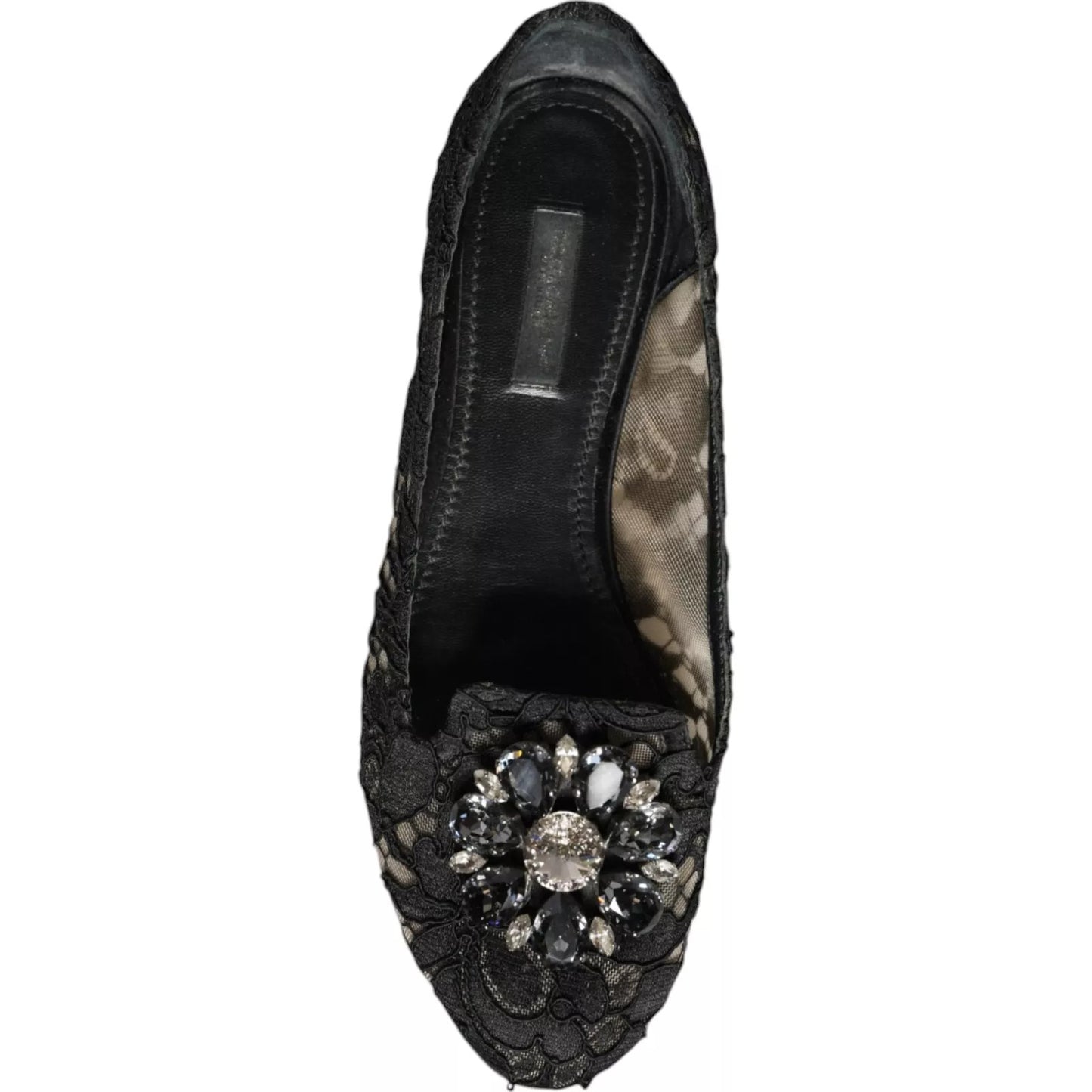 Black Lace Crystal Ballet Flats Loafer Shoes