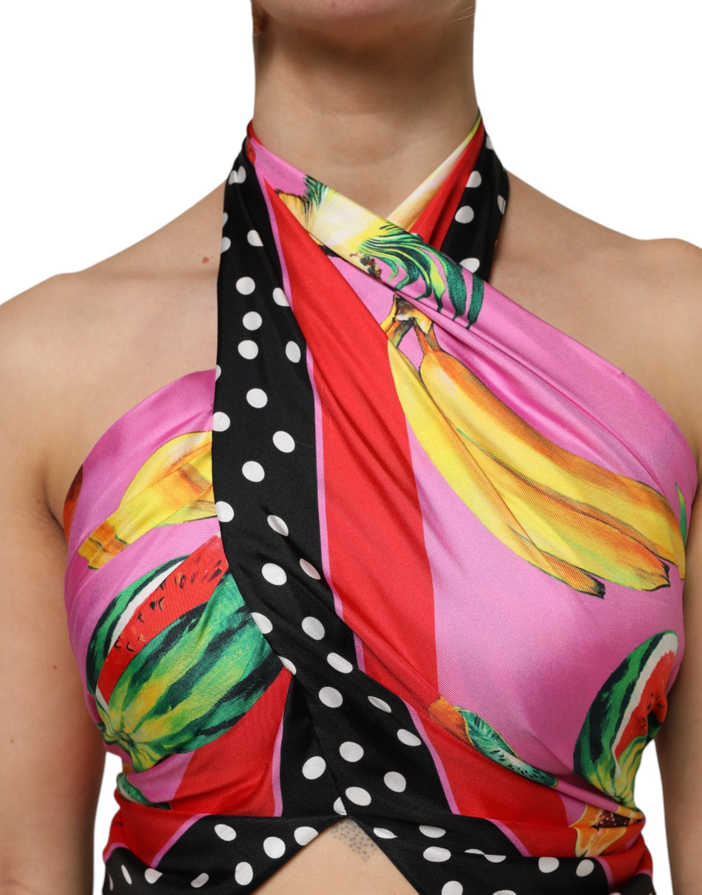 Multicolor Halter Party Evening Cropped Top
