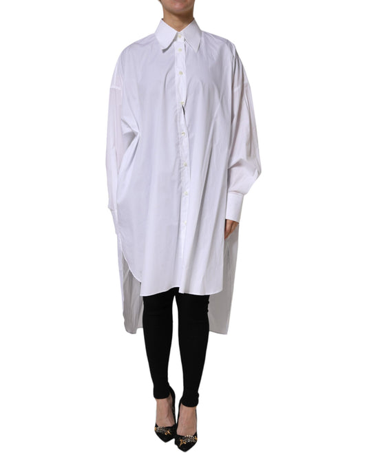 White Cotton Collared Shirt Long Sleeve Top