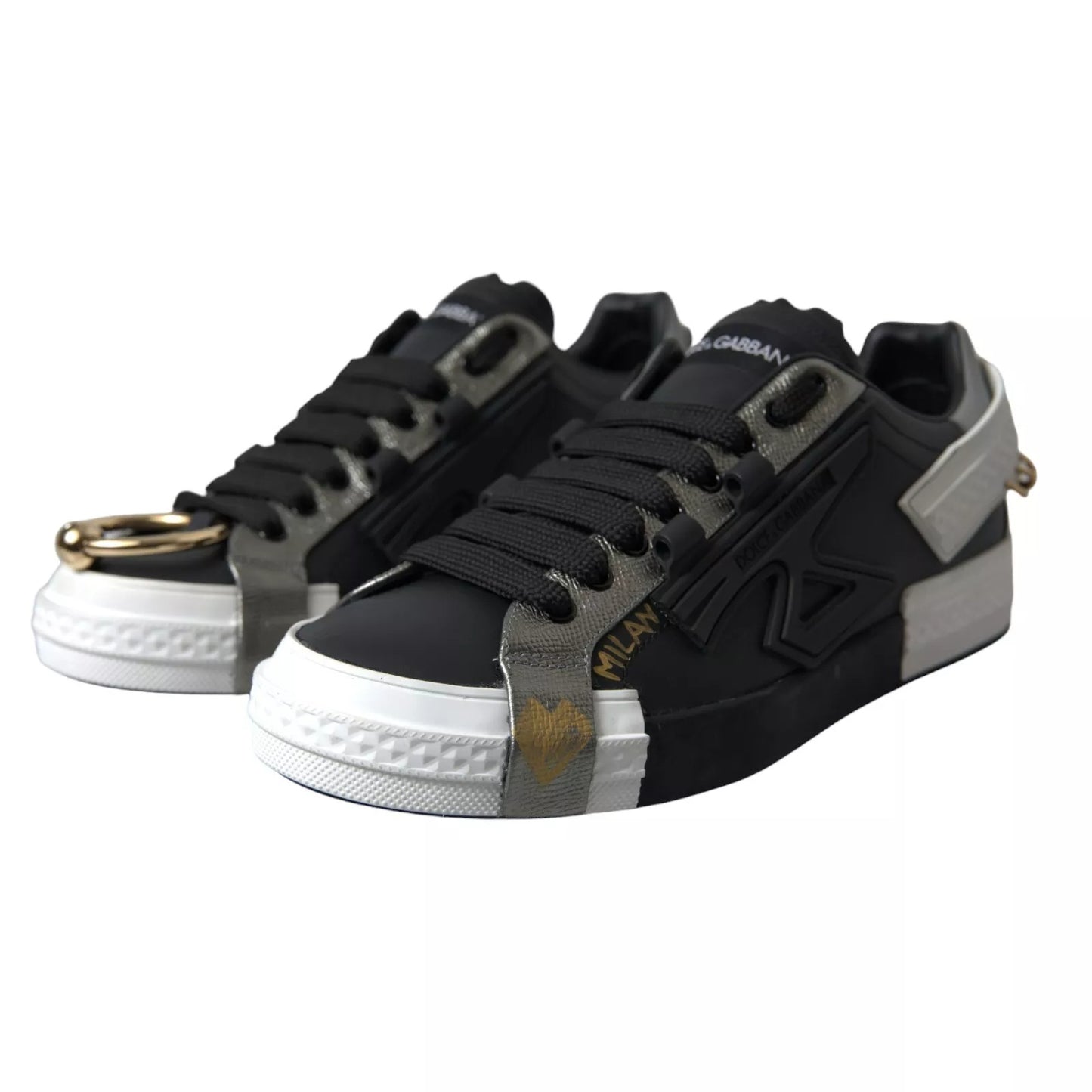 Black Leather Low Top Sneakers Portofino Shoes