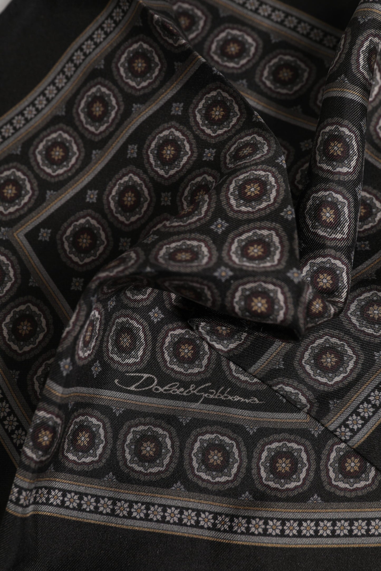 Black Silk Printed Square Men Foulard Scarf