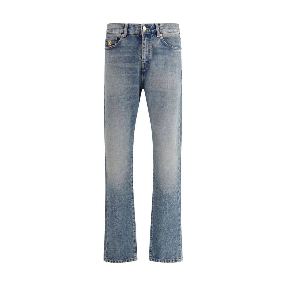 Blue Cotton Straight-Leg Jeans