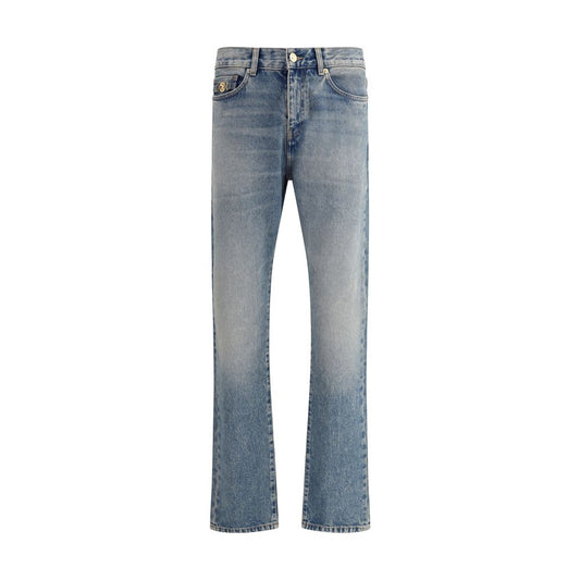 Blue Cotton Straight-Leg Jeans