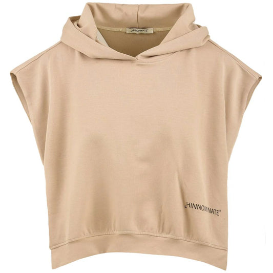 Beige Cotton Women Sleeveless Hoodie