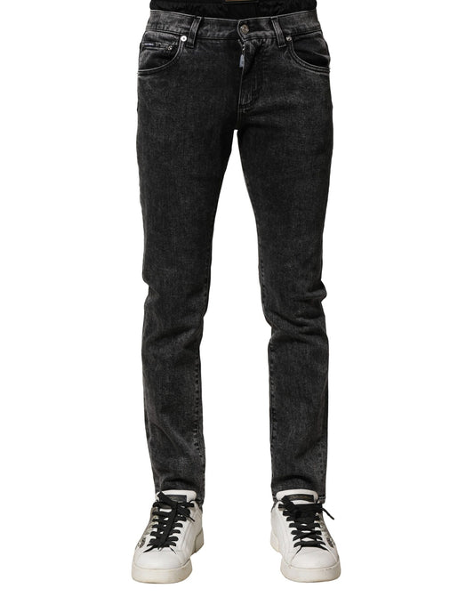 Black Washed Double Waistband Denim Jeans