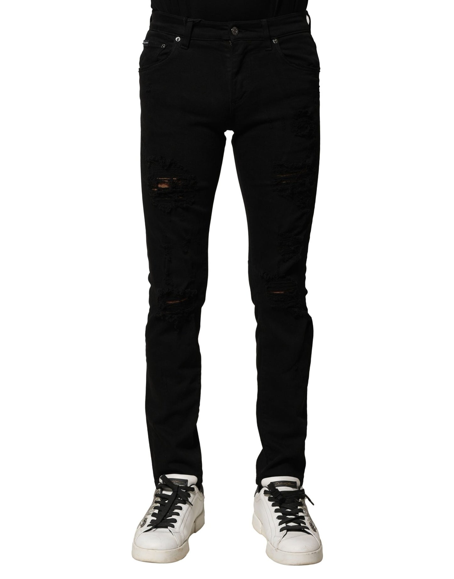 Black Cotton Logo Plaque Slim Denim Jeans