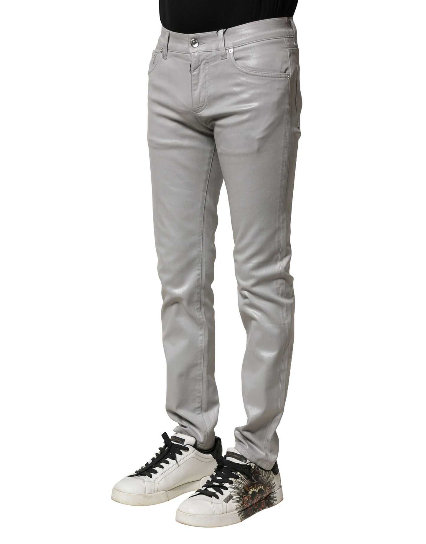 Light Gray Cotton Slim Fit Men Denim Jeans