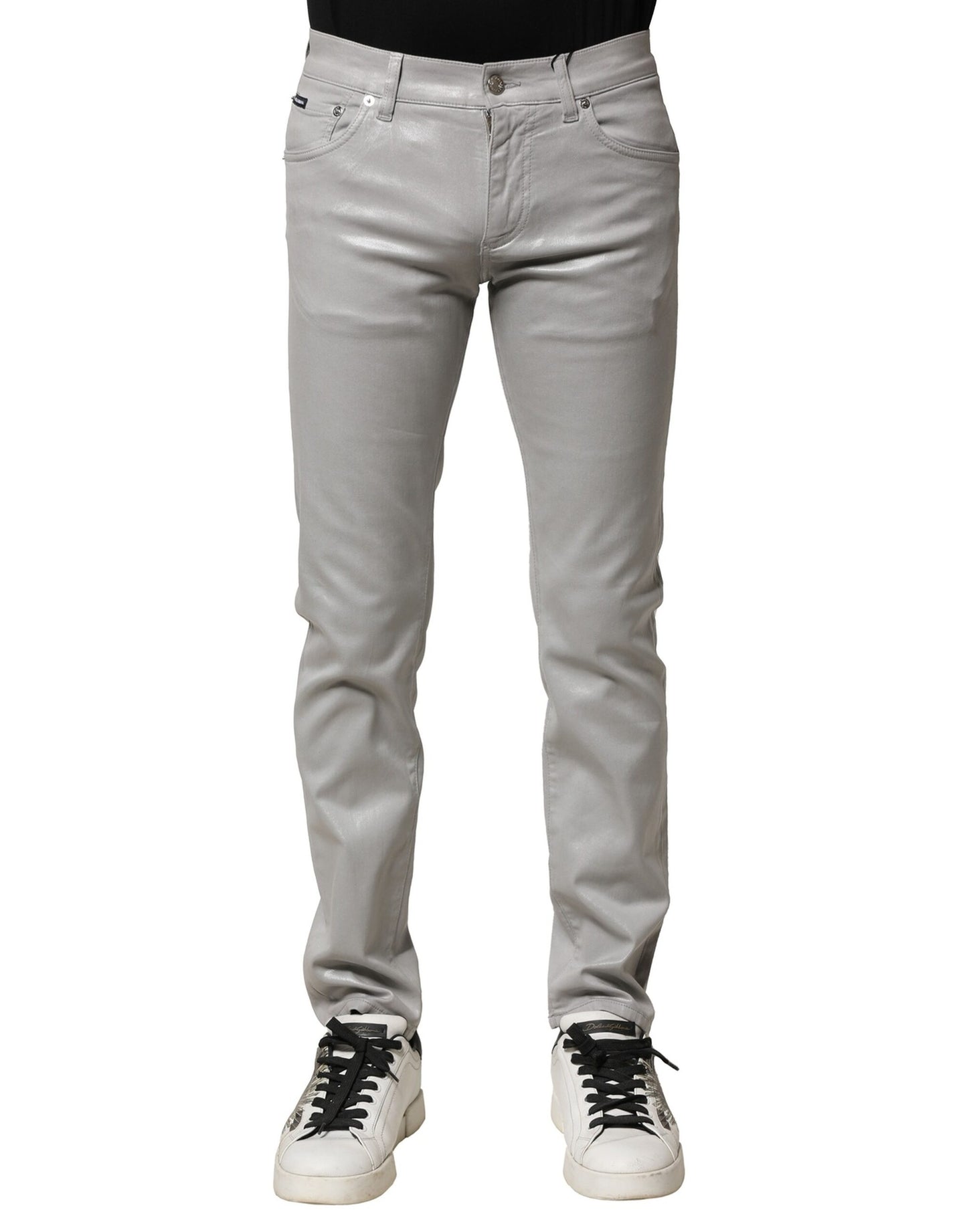 Light Gray Cotton Slim Fit Men Denim Jeans